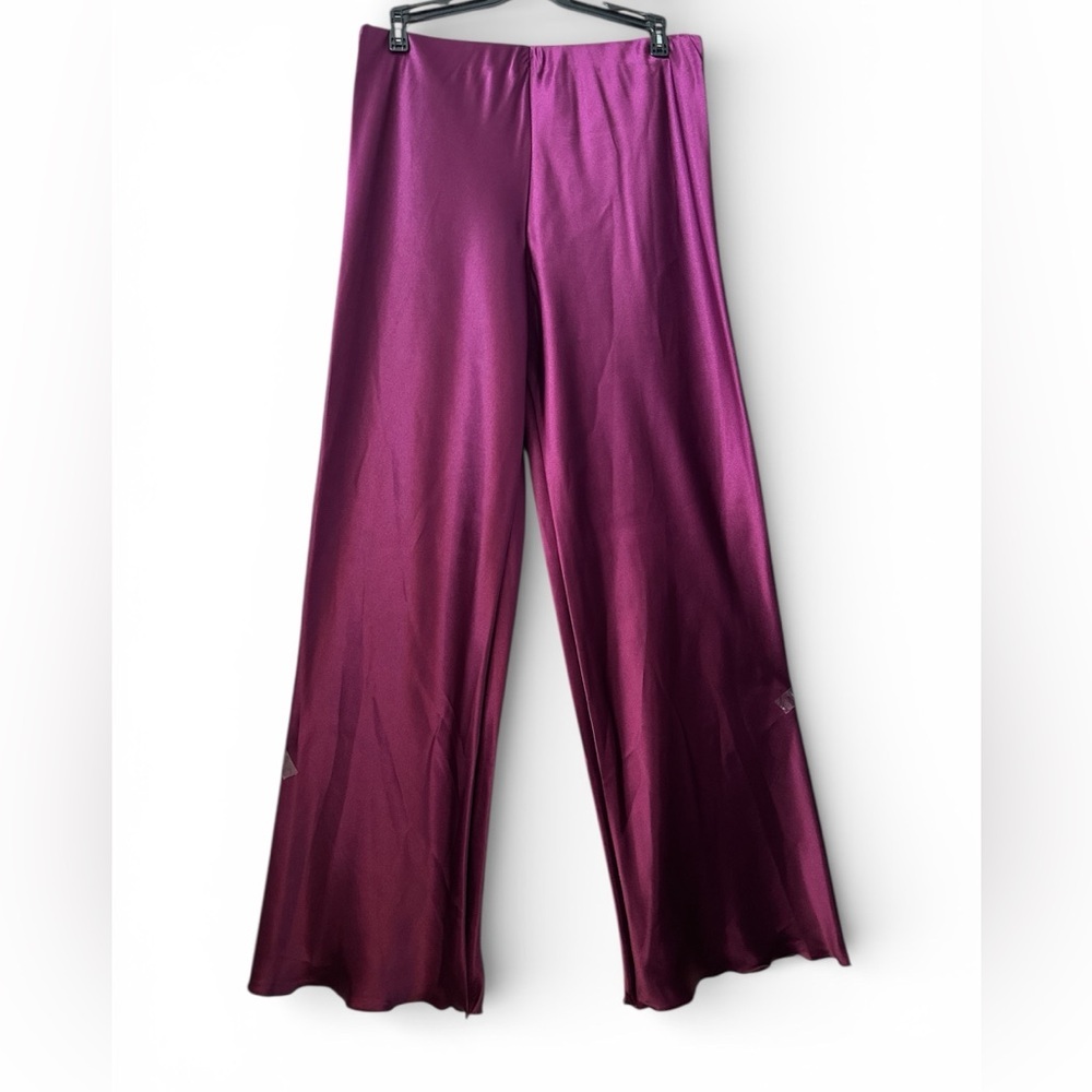 NICOLE MILLER Satin Deep Purple Special Ocassion Wide Leg Small Pants